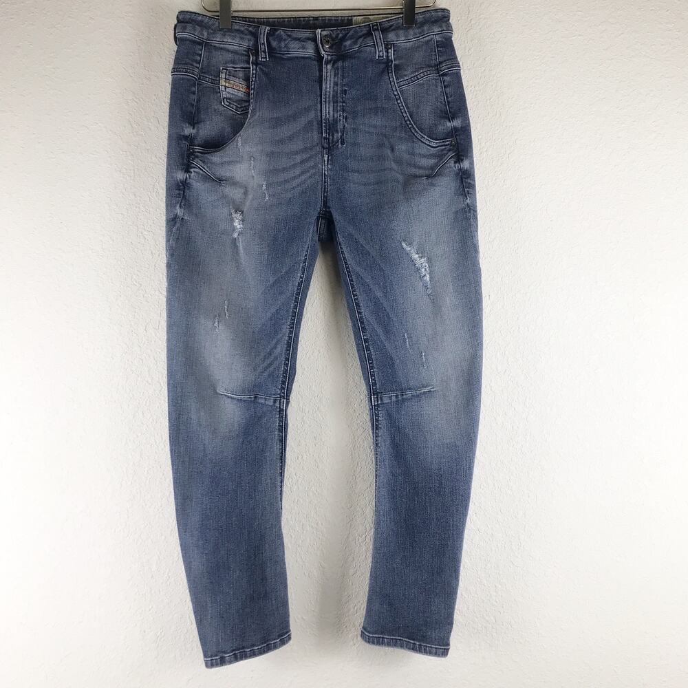 Diesel Fayza Relaxed Boyfriend Low Waist Denim Jeans Distressed Cropped Size 28